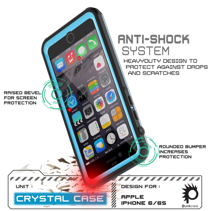iPhone 6/6S Waterproof Case, PUNKcase CRYSTAL Light Blue  W/ Attached Screen Protector  | Warranty (Color in image: pink)