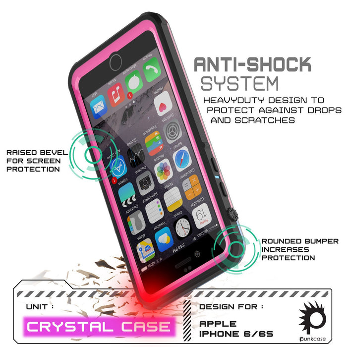 iPhone 6+/6S+ Plus Waterproof Case, PUNKcase CRYSTAL  Pink W/ Attached Screen Protector | Warranty (Color in image: red)