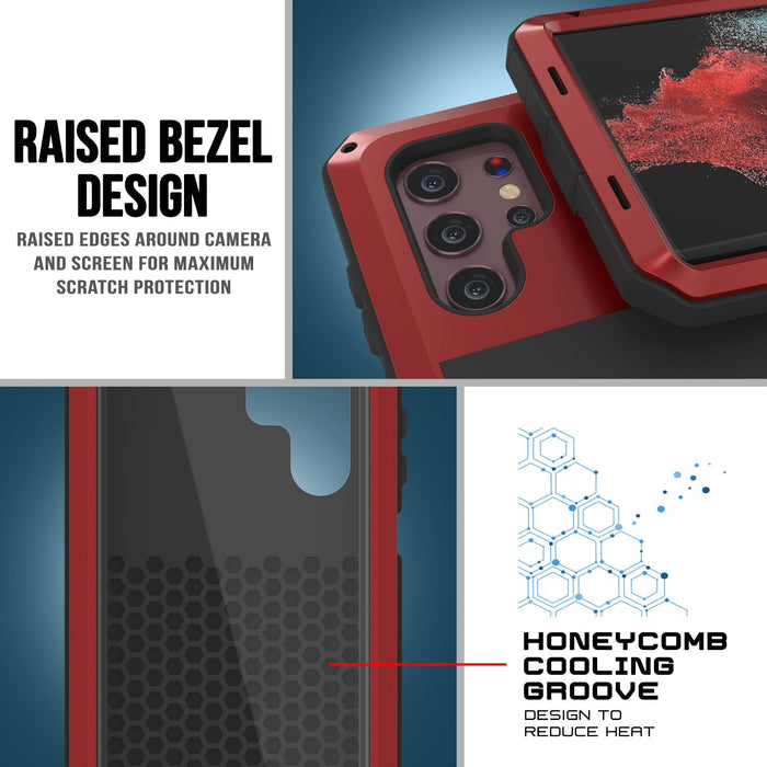 Galaxy S22 Ultra Metal Case, Heavy Duty Military Grade Rugged Armor Cover [Red] 