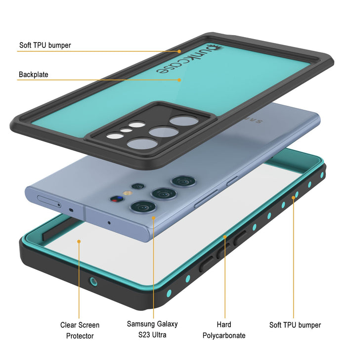 Galaxy S23 Ultra Wasserdichtes Gehäuse PunkCase StudStar Teal Dünn 6.6ft Unterwasser IP68 Schock/Schneeschutz