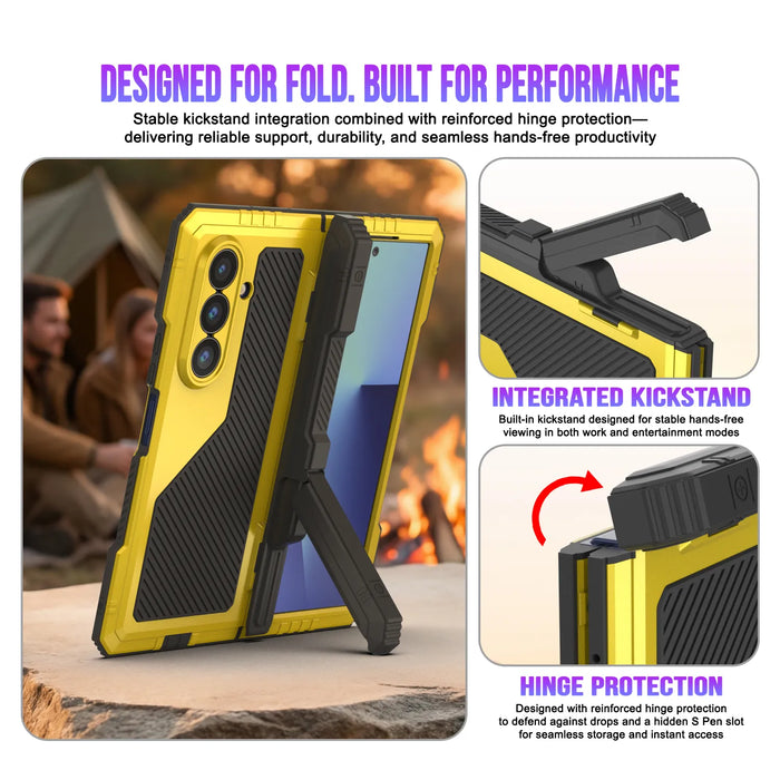 Galaxy Z Fold7 Metall Case, Heavy Duty Military Grade Rüstungsbedeckung Ganzkörper hart [Neon]