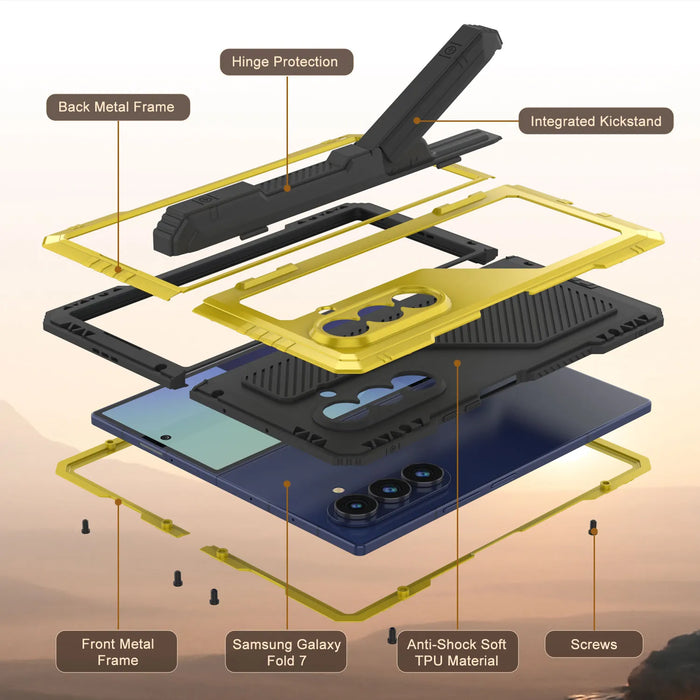Galaxy Z Fold7 Metall Case, Heavy Duty Military Grade Rüstungsbedeckung Ganzkörper hart [Neon]