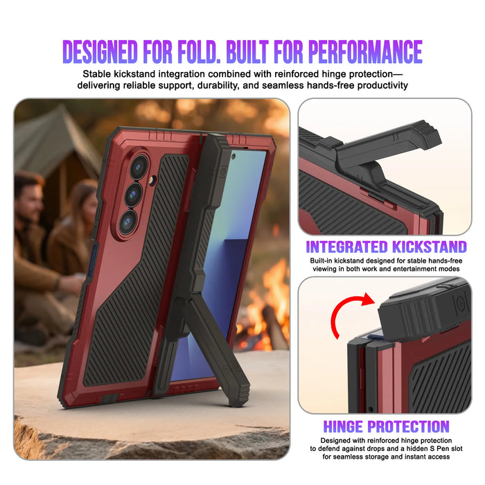 Galaxy Z Fold7 Metall Case, Heavy Duty Military Grade -Rüstungsdecke Ganzkörper hart [rot]