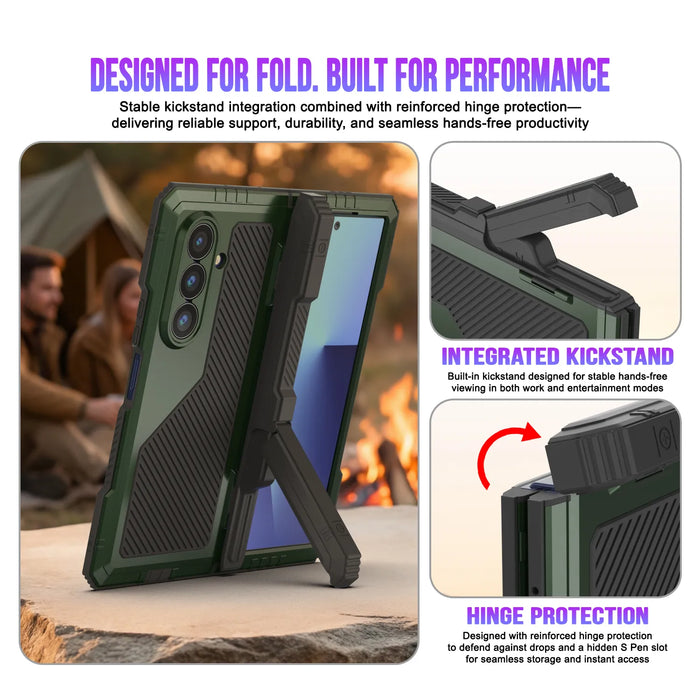 Galaxy Z Fold7 Metall Case, Heavy Duty Military Grade -Rüstungsbedeckung Ganzkörper hart [Dunkelgrün]