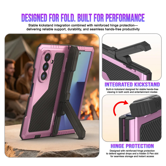 Galaxy Z Fold7 Metall Case, Heavy Duty Military Grade Rüstungsbedeckung Ganzkörper hart [Pink]