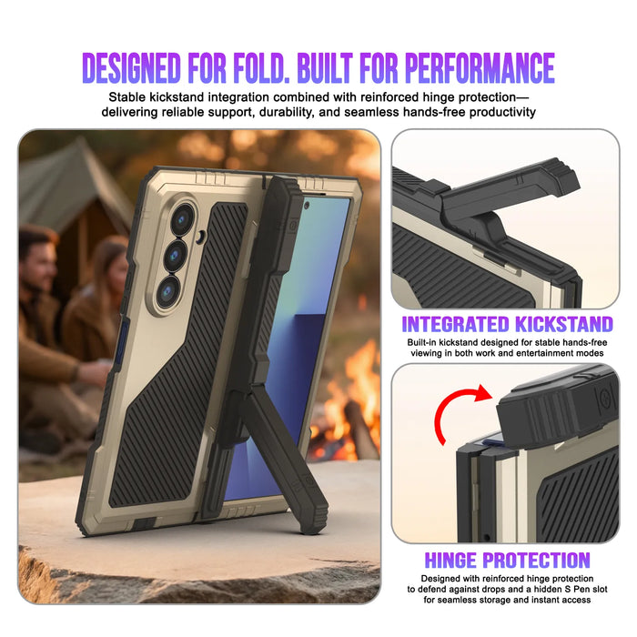 Galaxy Z Fold7 Metall Case, Heavy Duty Military Grade Rüstungsbedeckung Ganzkörper hart [Gold]