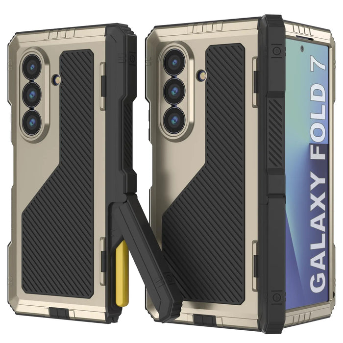 Galaxy Z Fold7 Metall Case, Heavy Duty Military Grade Rüstungsbedeckung Ganzkörper hart [Gold]