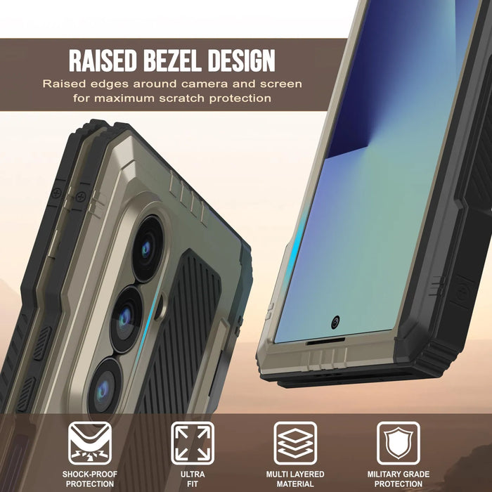 Galaxy Z Fold7 Metall Case, Heavy Duty Military Grade Rüstungsbedeckung Ganzkörper hart [Gold]