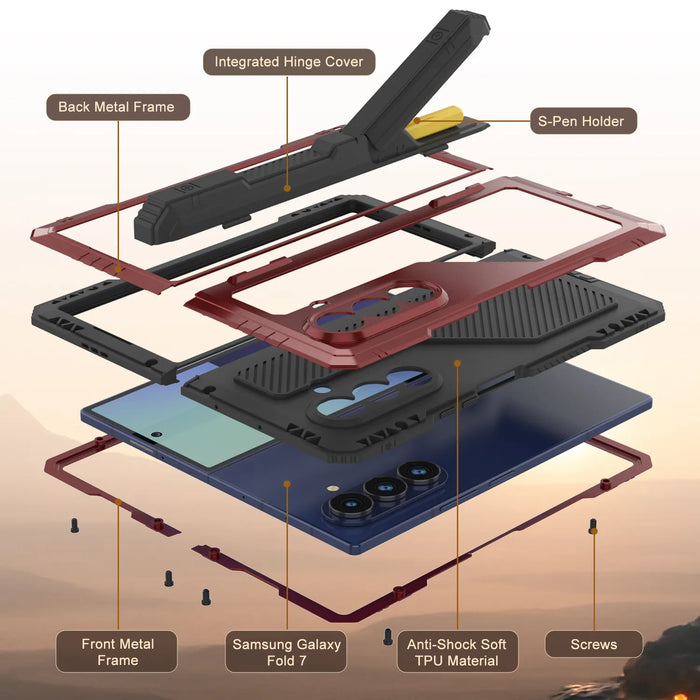 Galaxy Z Fold7 Metall Case, Heavy Duty Military Grade -Rüstungsdecke Ganzkörper hart [rot]