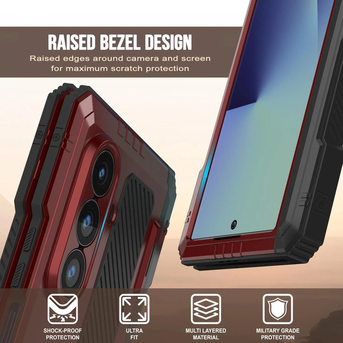 Galaxy Z Fold7 Metall Case, Heavy Duty Military Grade -Rüstungsdecke Ganzkörper hart [rot]