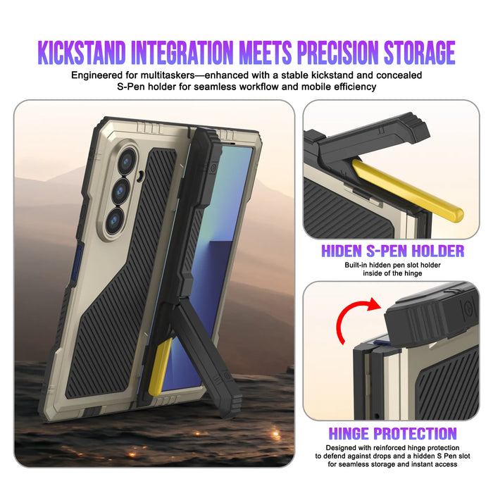 Galaxy Z Fold7 Metall Case, Heavy Duty Military Grade Rüstungsbedeckung Ganzkörper hart [Gold]