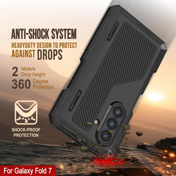 Galaxy Z Fold7 Metall Case, Heavy Duty Military Grade -Rüstungsbedeckung Ganzkörper hart [Schwarz]