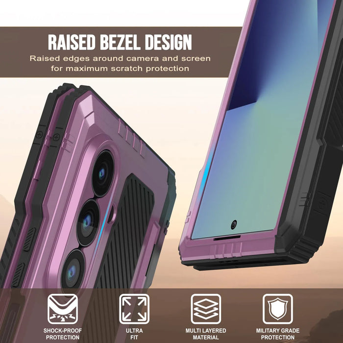 Galaxy Z Fold7 Metall Case, Heavy Duty Military Grade Rüstungsbedeckung Ganzkörper hart [Pink]
