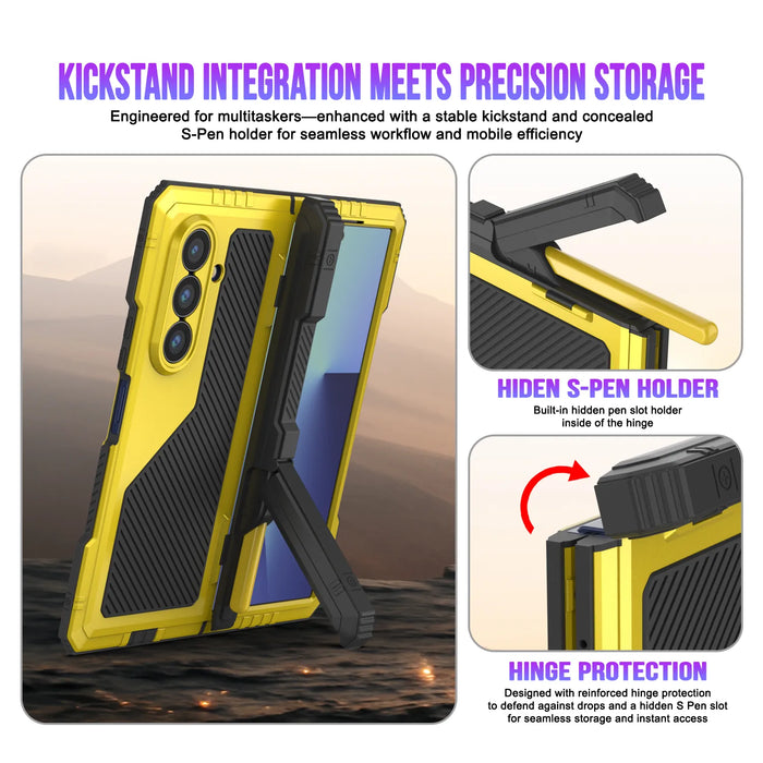 Galaxy Z Fold7 Metall Case, Heavy Duty Military Grade Rüstungsbedeckung Ganzkörper hart [Neon]