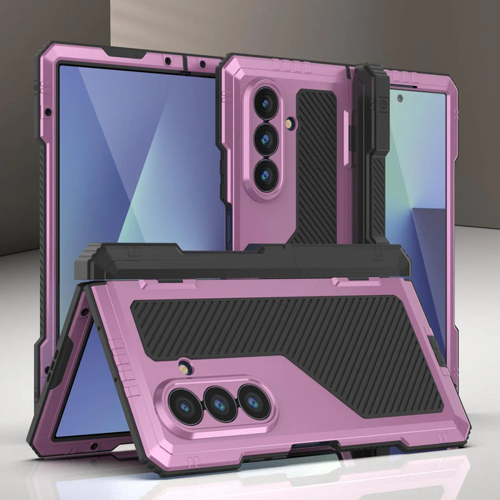 Galaxy Z Fold7 Metall Case, Heavy Duty Military Grade Rüstungsbedeckung Ganzkörper hart [Pink]