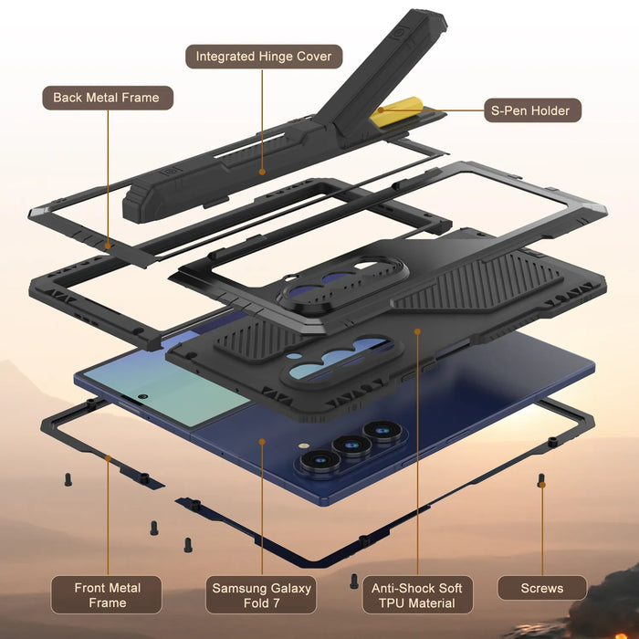 Galaxy Z Fold7 Metall Case, Heavy Duty Military Grade -Rüstungsbedeckung Ganzkörper hart [Schwarz]