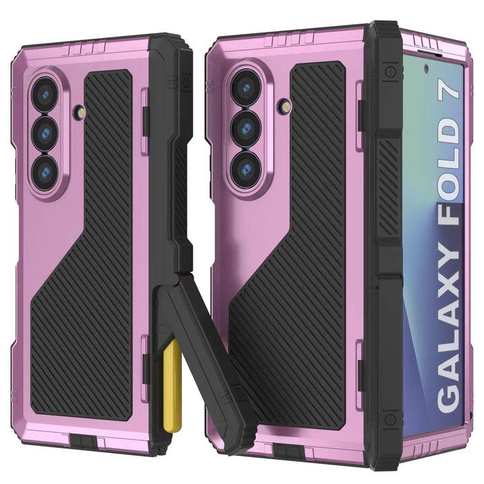 Galaxy Z Fold7 Metall Case, Heavy Duty Military Grade Rüstungsbedeckung Ganzkörper hart [Pink]