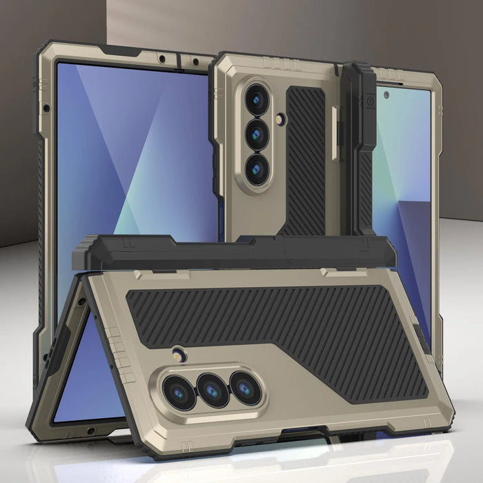 Galaxy Z Fold7 Metall Case, Heavy Duty Military Grade Rüstungsbedeckung Ganzkörper hart [Gold]
