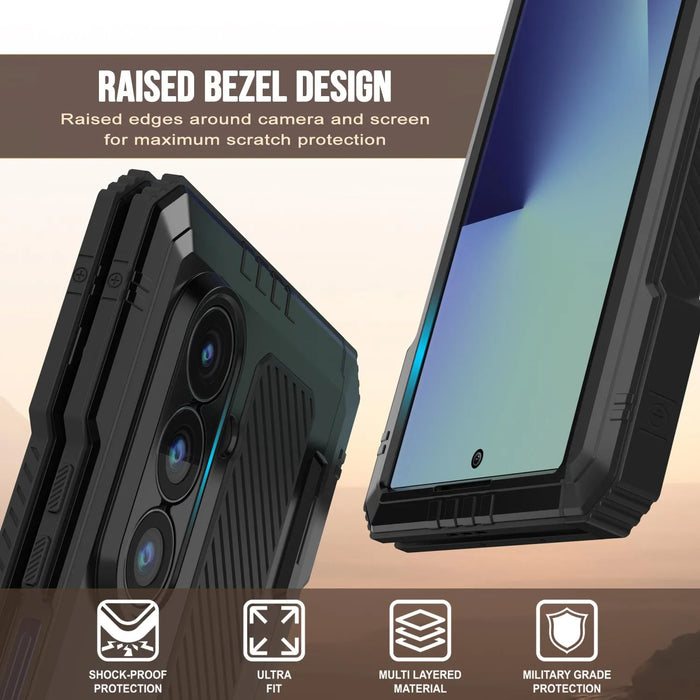 Galaxy Z Fold7 Metall Case, Heavy Duty Military Grade -Rüstungsbedeckung Ganzkörper hart [Schwarz]
