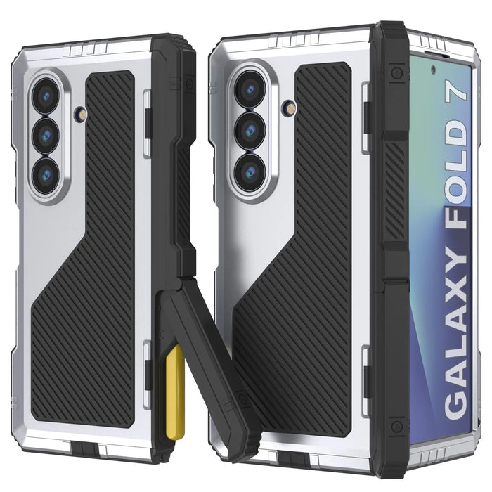 Galaxy Z Fold7 Metall Case, Heavy Duty Military Grade -Rüstungsabdeckung Ganzkörper hart [Weiß]