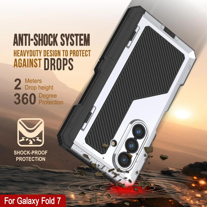 Galaxy Z Fold7 Metall Case, Heavy Duty Military Grade -Rüstungsabdeckung Ganzkörper hart [Weiß]