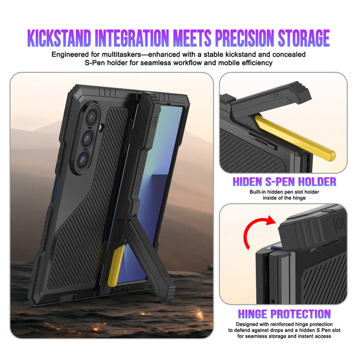 Galaxy Z Fold7 Metall Case, Heavy Duty Military Grade -Rüstungsbedeckung Ganzkörper hart [Schwarz]