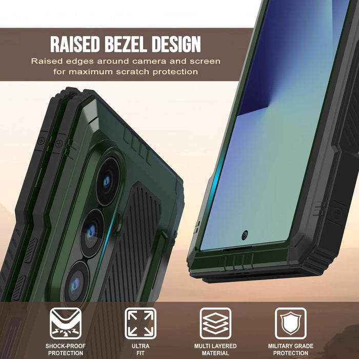 Galaxy Z Fold7 Metall Case, Heavy Duty Military Grade -Rüstungsbedeckung Ganzkörper hart [Dunkelgrün]