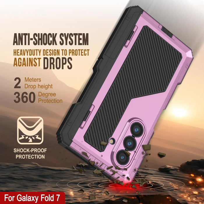 Galaxy Z Fold7 Metall Case, Heavy Duty Military Grade Rüstungsbedeckung Ganzkörper hart [Pink]