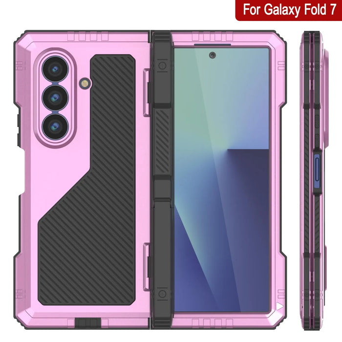 Galaxy Z Fold7 Metall Case, Heavy Duty Military Grade Rüstungsbedeckung Ganzkörper hart [Pink]