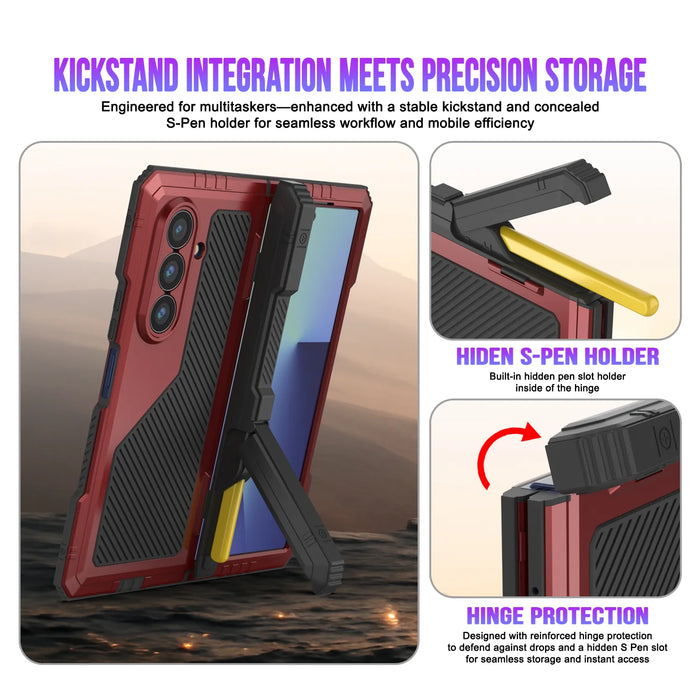 Galaxy Z Fold7 Metall Case, Heavy Duty Military Grade -Rüstungsdecke Ganzkörper hart [rot]