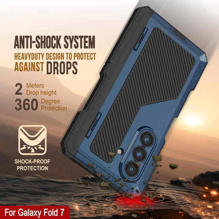 Galaxy Z Fold7 Metall Case, Heavy Duty Military Grade -Rüstungsbedeckung Ganzkörper hart [Blau]