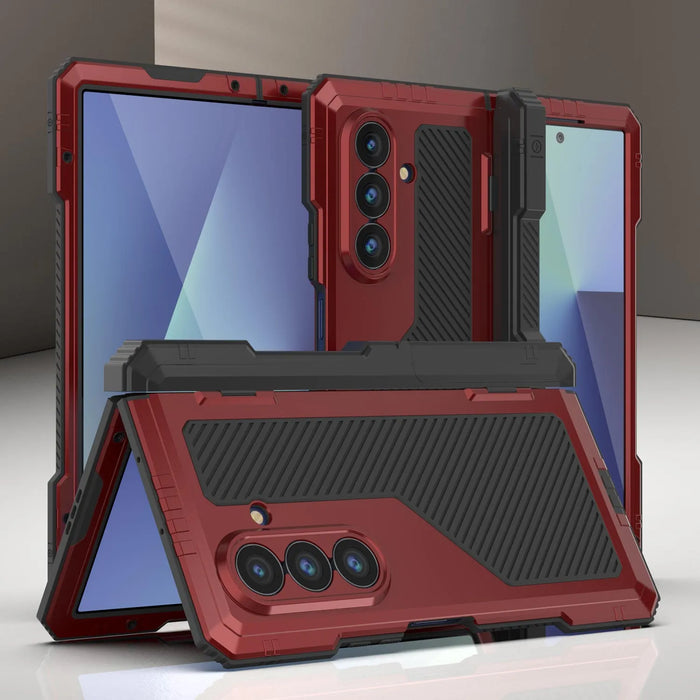 Galaxy Z Fold7 Metall Case, Heavy Duty Military Grade -Rüstungsdecke Ganzkörper hart [rot]
