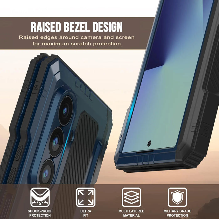 Galaxy Z Fold7 Metall Case, Heavy Duty Military Grade -Rüstungsbedeckung Ganzkörper hart [Blau]