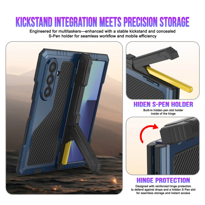 Galaxy Z Fold7 Metall Case, Heavy Duty Military Grade -Rüstungsbedeckung Ganzkörper hart [Blau]