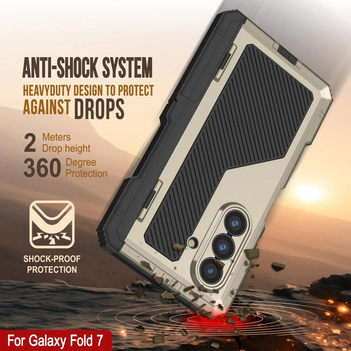 Galaxy Z Fold7 Metall Case, Heavy Duty Military Grade Rüstungsbedeckung Ganzkörper hart [Gold]