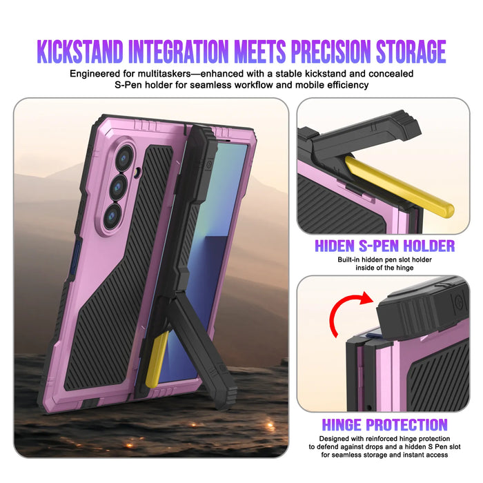 Galaxy Z Fold7 Metall Case, Heavy Duty Military Grade Rüstungsbedeckung Ganzkörper hart [Pink]