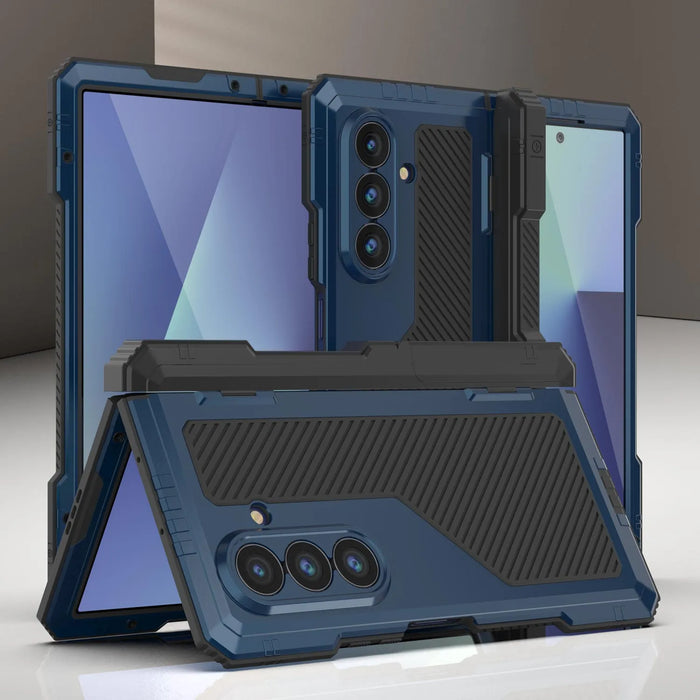 Galaxy Z Fold7 Metall Case, Heavy Duty Military Grade -Rüstungsbedeckung Ganzkörper hart [Blau]