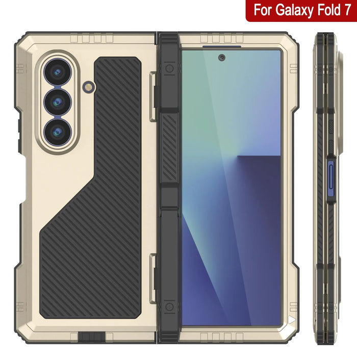 Galaxy Z Fold7 Metall Case, Heavy Duty Military Grade Rüstungsbedeckung Ganzkörper hart [Gold]