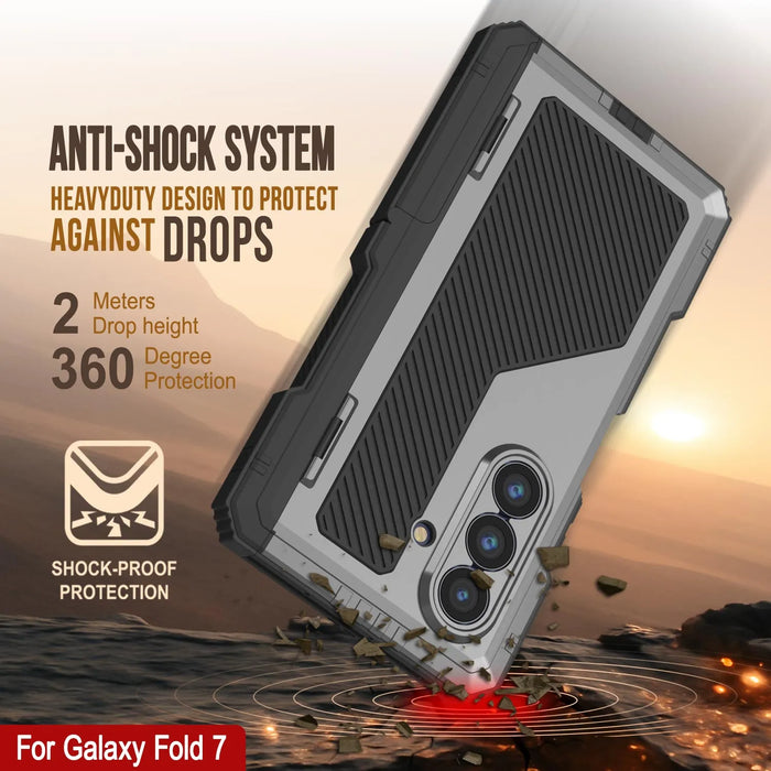 Galaxy Z Fold7 Metall Case, Heavy Duty Military Grade Rüstungsbedeckung Ganzkörper hart [Silber]