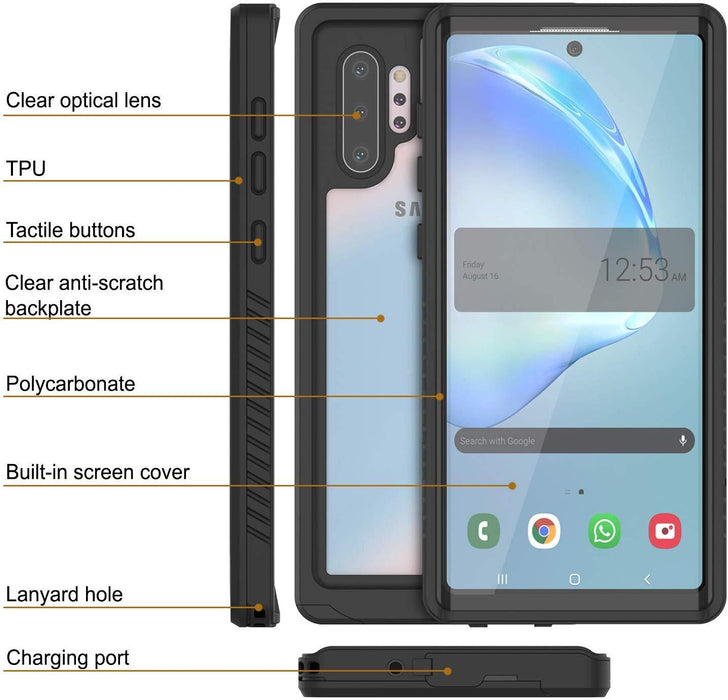Galaxy Note 10+ Plus Case, Punkcase [Extreme Series] Armor Cover W/ Built In Screen Protector [Black] (Color in image: Light Blue)