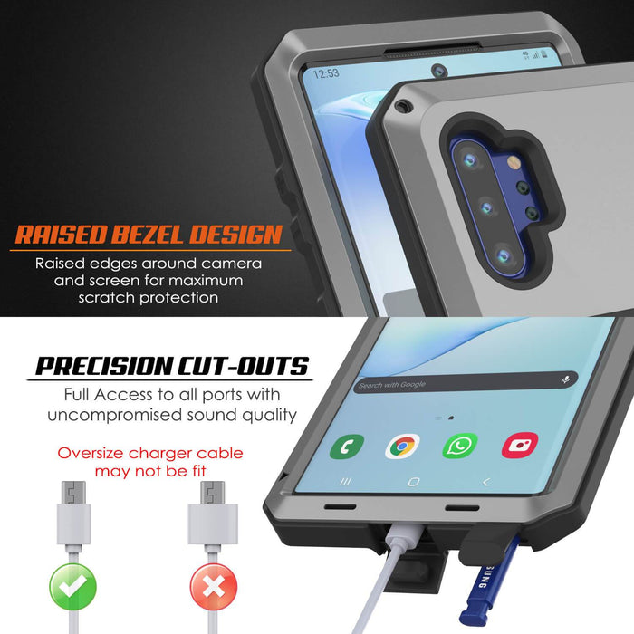 Galaxy Note 10+ Plus  Case, PUNKcase Metallic Silver Shockproof  Slim Metal Armor Case [Silver] (Color in image: black)