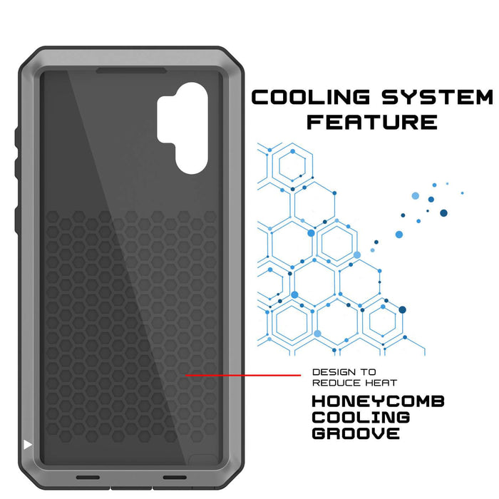 Galaxy Note 10+ Plus  Case, PUNKcase Metallic Silver Shockproof  Slim Metal Armor Case [Silver] (Color in image: red)
