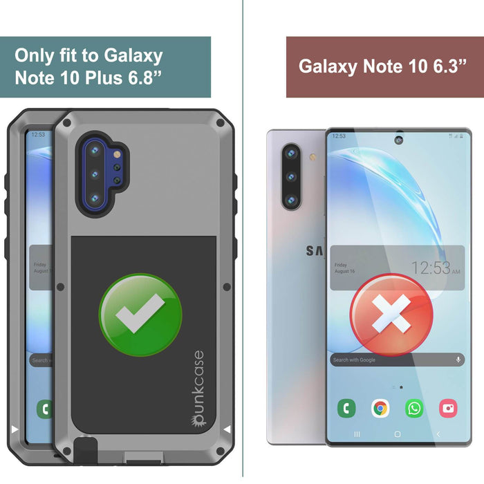 Galaxy Note 10+ Plus  Case, PUNKcase Metallic Silver Shockproof  Slim Metal Armor Case [Silver] 