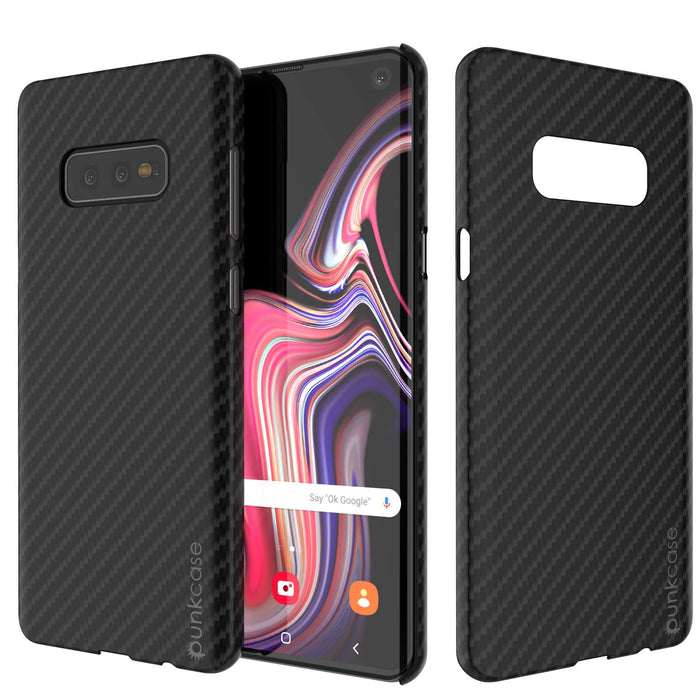 Galaxy S10e Plus Case, Punkcase CarbonShield, Heavy Duty & Ultra Thin 2 Piece Dual Layer PU Leather Jet Black Cover (Color in image: Black)