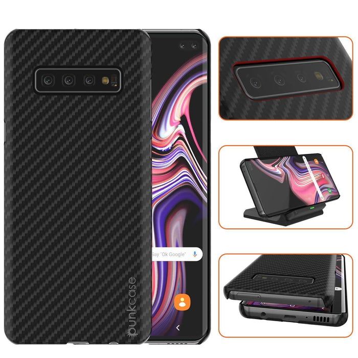 Galaxy S20+ Plus Case, Punkcase CarbonShield, Heavy Duty & Ultra Thin 2 Piece Dual Layer PU Leather Jet Black Cover (Carbon Fiber Style) 