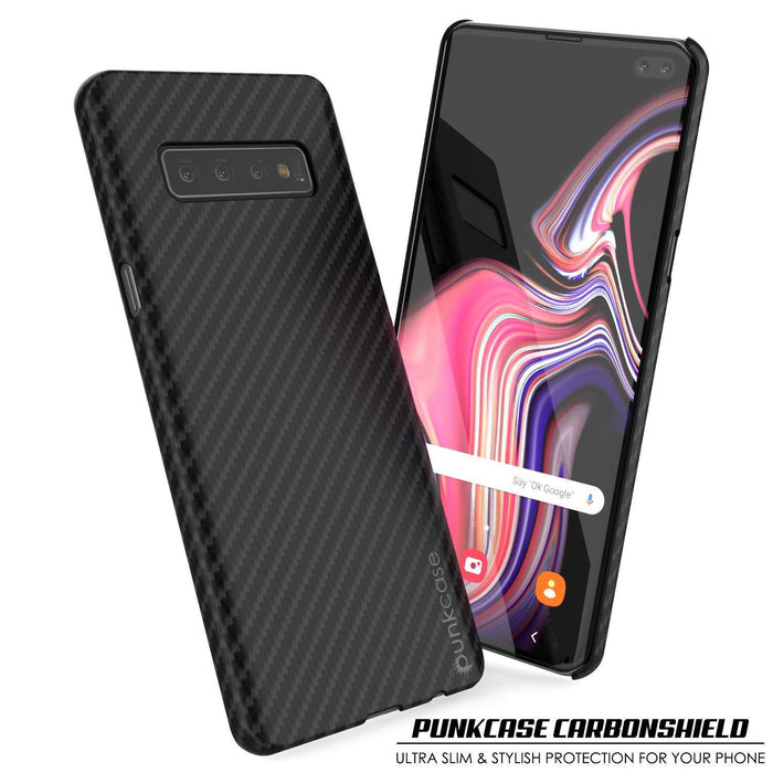Galaxy S20+ Plus Case, Punkcase CarbonShield, Heavy Duty & Ultra Thin 2 Piece Dual Layer PU Leather Jet Black Cover (Carbon Fiber Style) 