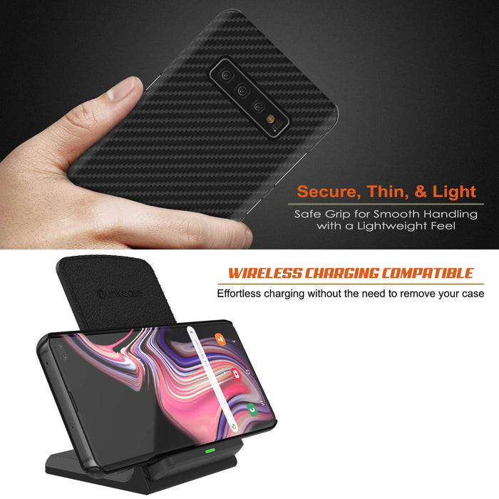 Galaxy S20+ Plus Case, Punkcase CarbonShield, Heavy Duty & Ultra Thin 2 Piece Dual Layer PU Leather Jet Black Cover (Carbon Fiber Style) 