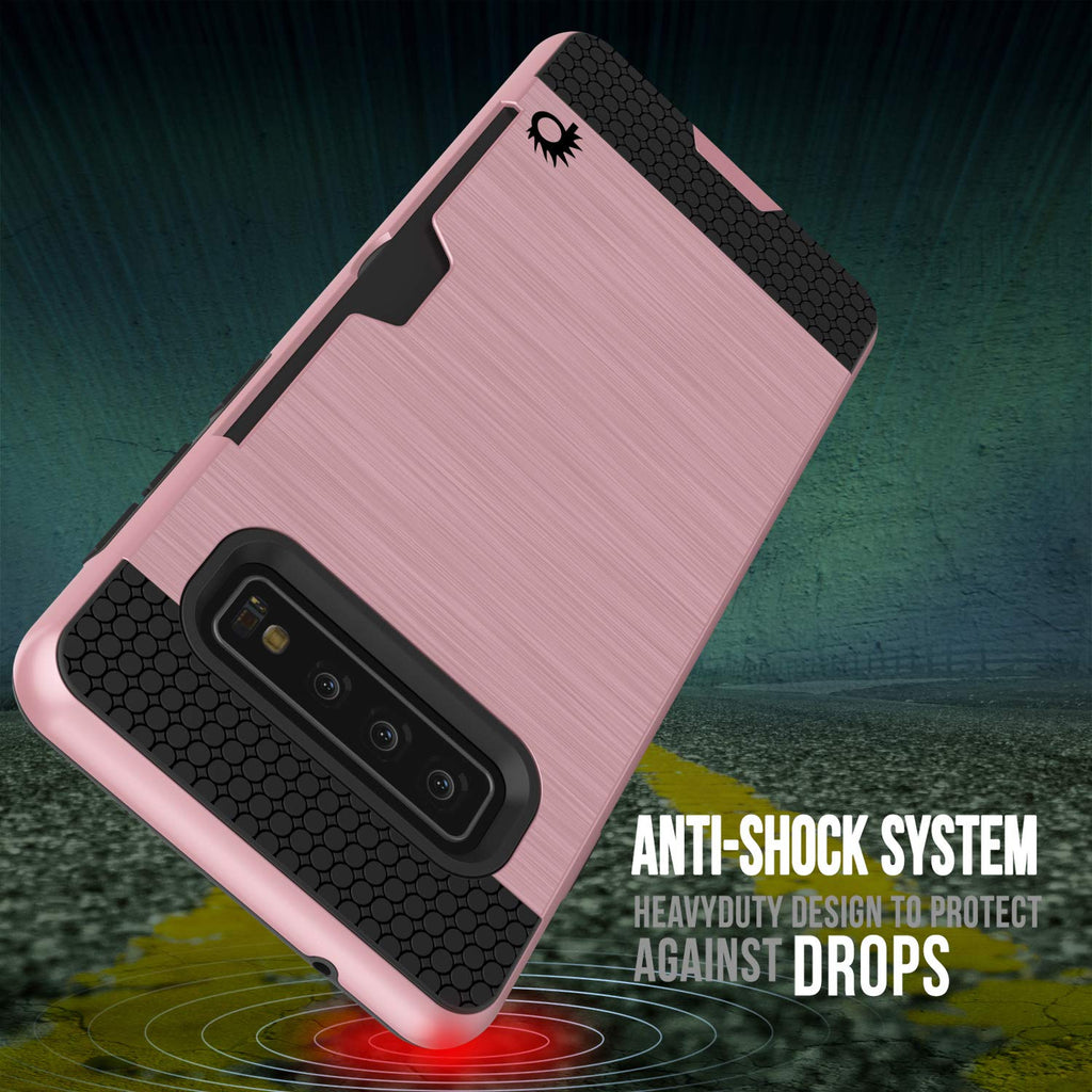 Galaxy S10+ Plus  Case, PUNKcase [SLOT Series] [Slim Fit] Dual-Layer Armor Cover w/Integrated Anti-Shock System, Credit Card Slot [Rose Gold] (Color in image: Grey)
