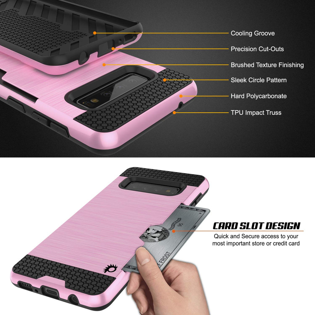 Galaxy S10+ Plus  Case, PUNKcase [SLOT Series] [Slim Fit] Dual-Layer Armor Cover w/Integrated Anti-Shock System, Credit Card Slot [Pink] (Color in image: Silver)