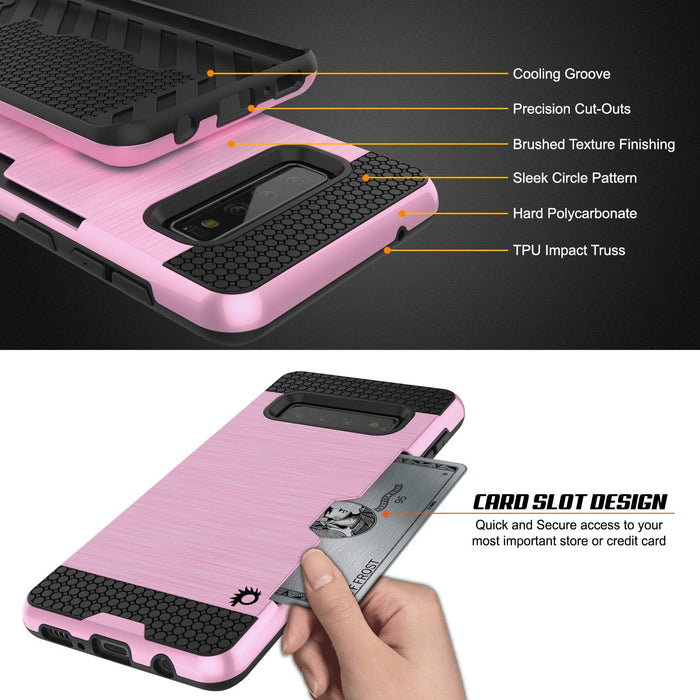 Galaxy S10+ Plus  Case, PUNKcase [SLOT Series] [Slim Fit] Dual-Layer Armor Cover w/Integrated Anti-Shock System, Credit Card Slot [Pink] (Color in image: Silver)